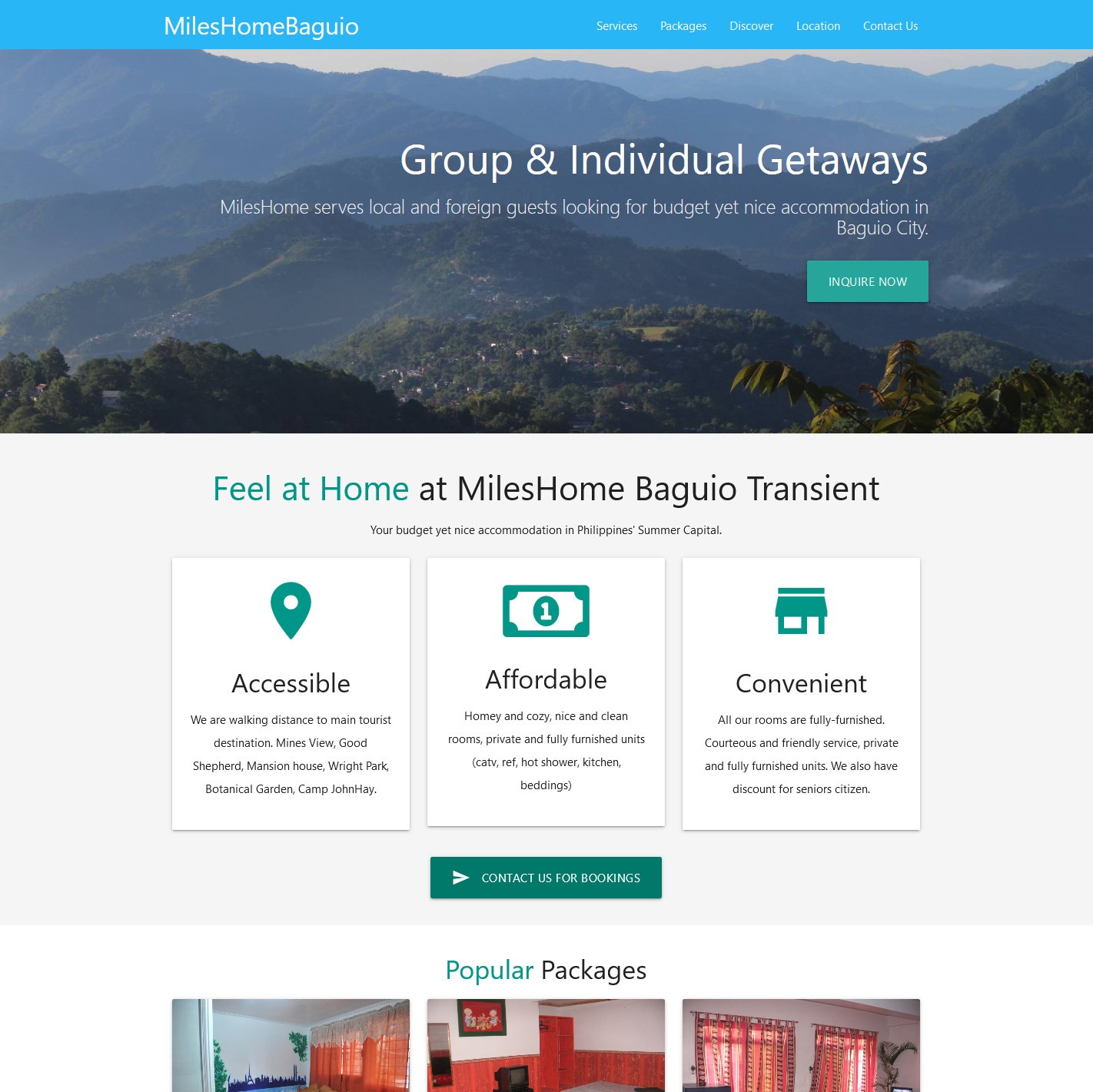 Miles Home Baguio transient hospitality landing page